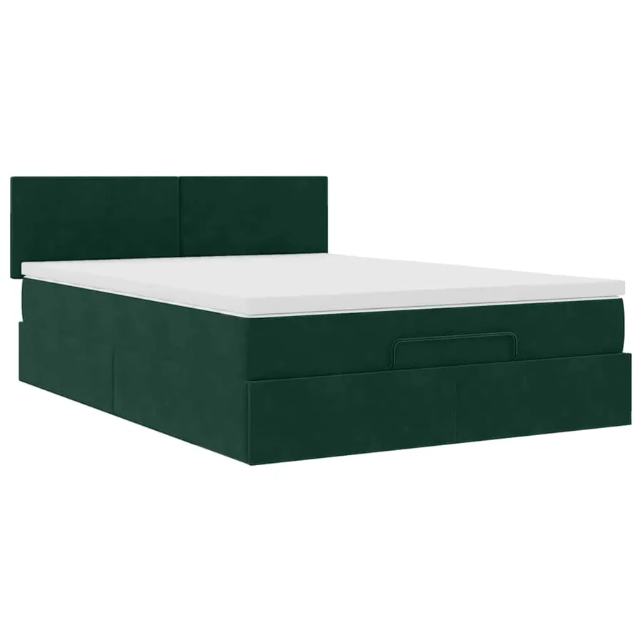 Cadre de lit ottoman avec matelas vert foncé 140x200 cm velours - 5