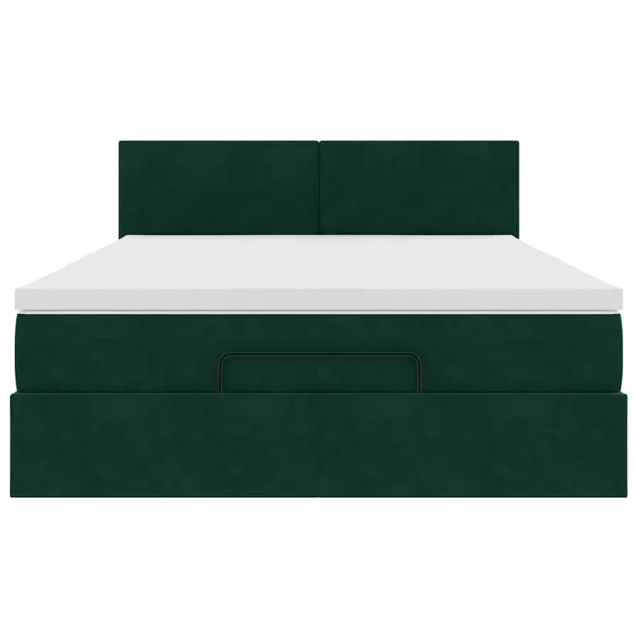 Cadre de lit ottoman avec matelas vert foncé 140x200 cm velours - 6