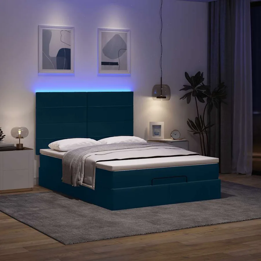 Cadre de lit ottoman avec matelas bleu foncé 140x200 cm velours - 3