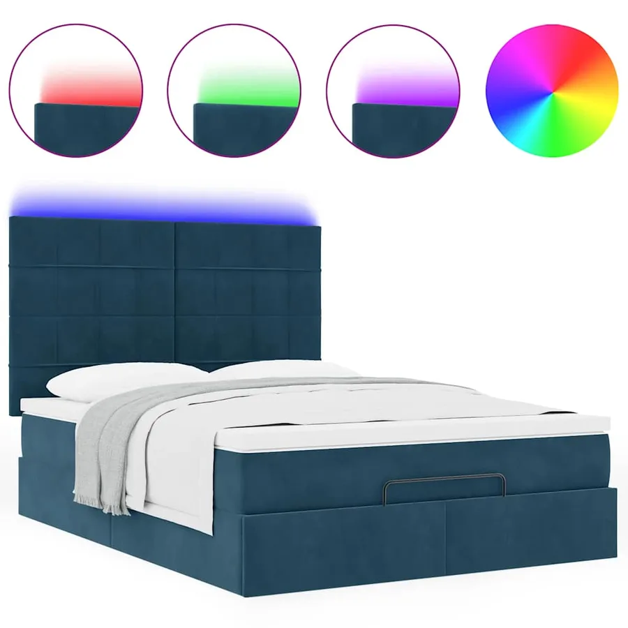 Cadre de lit ottoman avec matelas bleu foncé 140x200 cm velours - 5