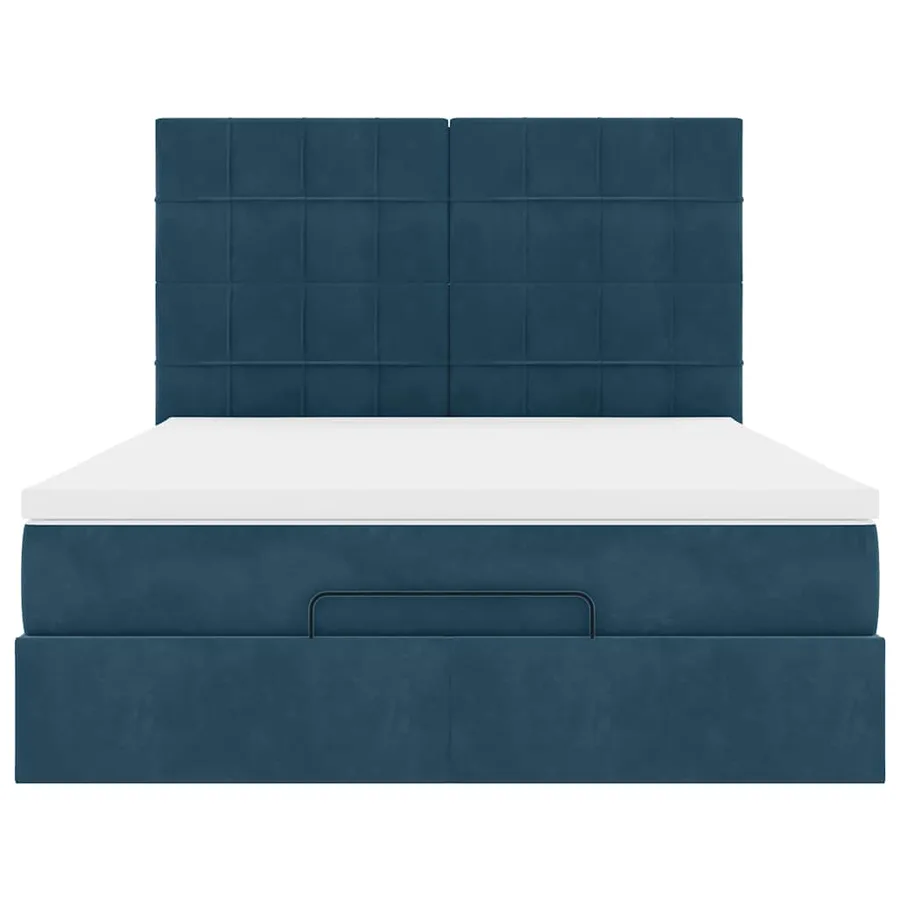 Cadre de lit ottoman avec matelas bleu foncé 140x200 cm velours - 8