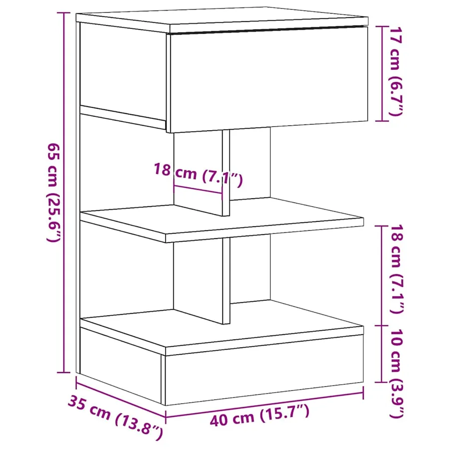 Table de chevet vieux bois 40x35x65 cm bois d'ingénierie - 8