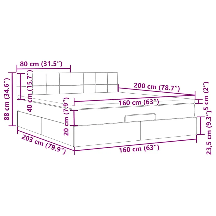 Cadre de lit ottoman avec matelas gris clair 160x200 cm velours - 16