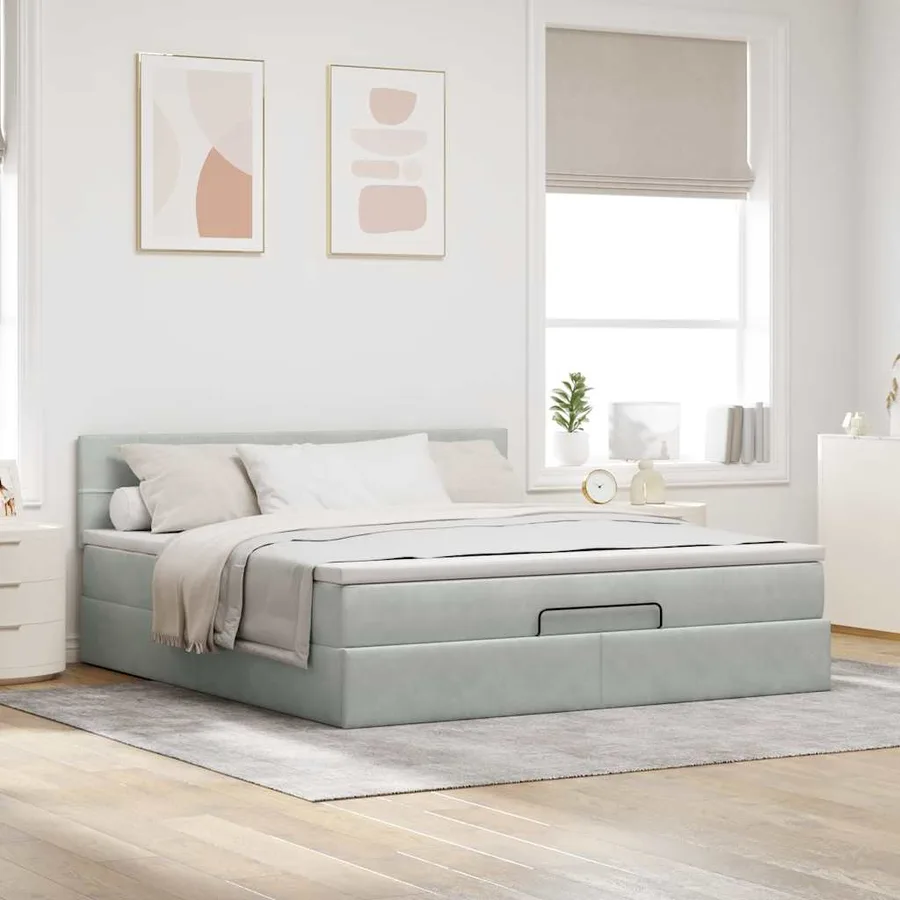 Cadre de lit ottoman avec matelas gris clair 160x200 cm velours - 4