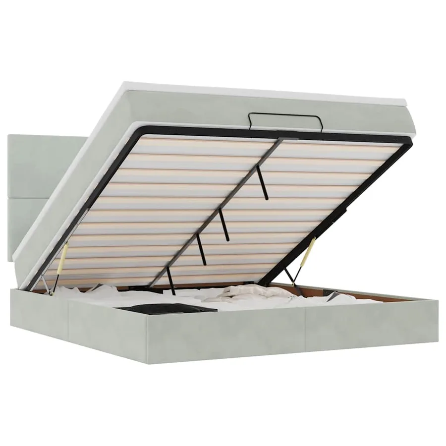 Cadre de lit ottoman et matelas gris clair 160x200cm velours - 2
