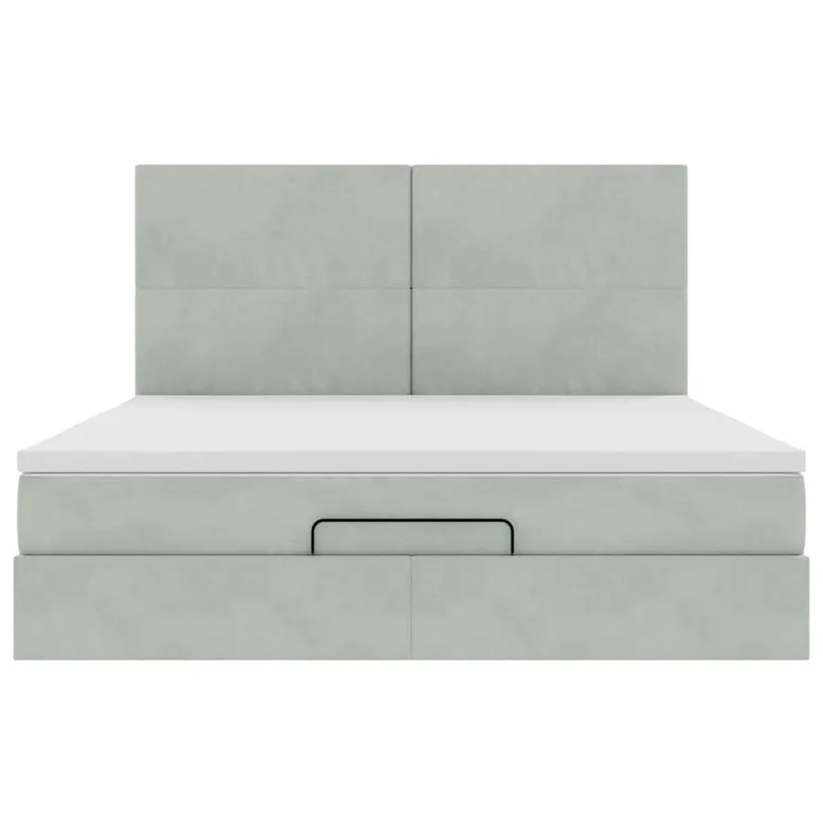 Cadre de lit ottoman et matelas gris clair 160x200cm velours - 8