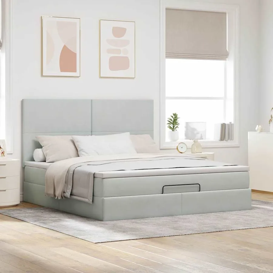 Cadre de lit ottoman et matelas gris clair 160x200cm velours - 3