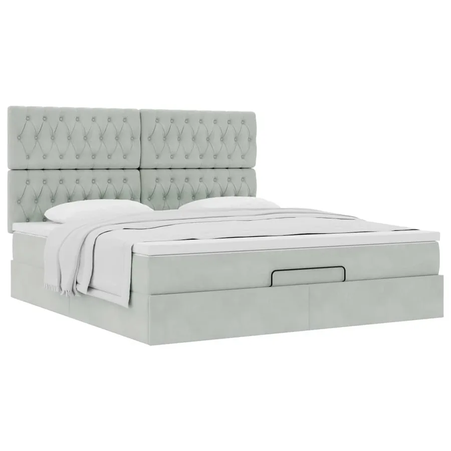 Cadre de lit ottoman et matelas gris clair 160x200cm velours - 5