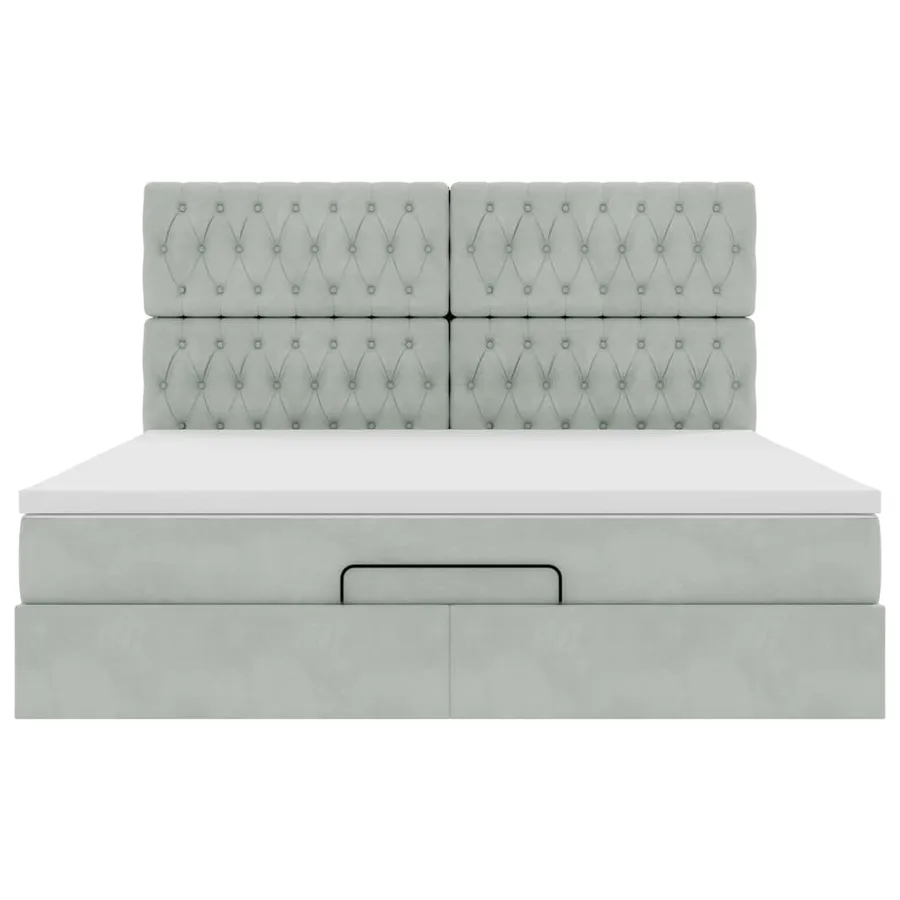 Cadre de lit ottoman et matelas gris clair 160x200cm velours - 7