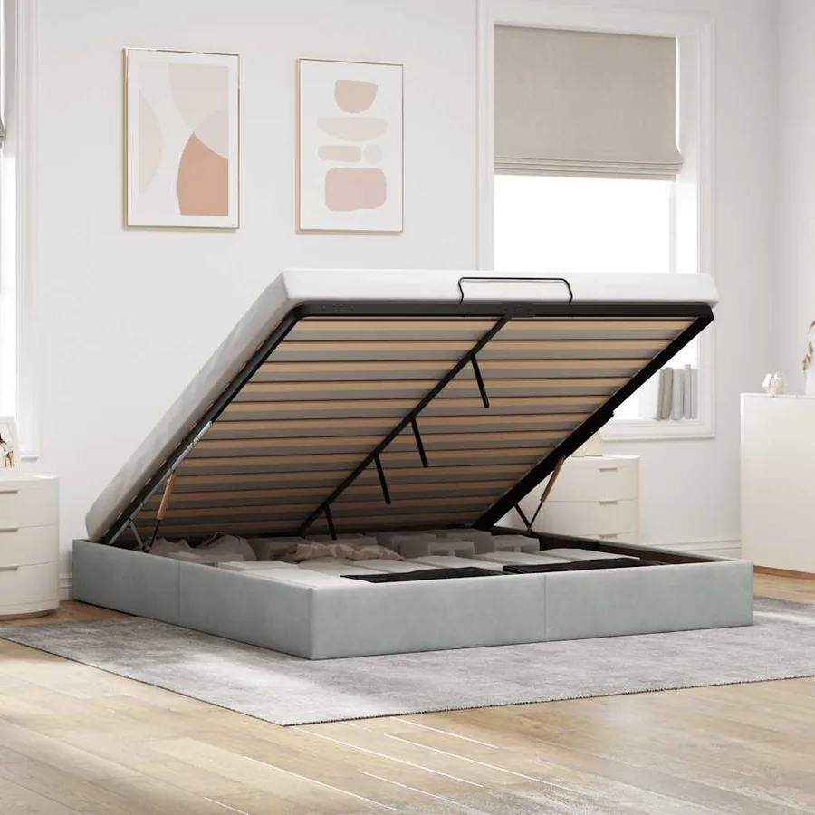 Cadre de lit ottoman sans matelas gris clair 160x200 cm velours
