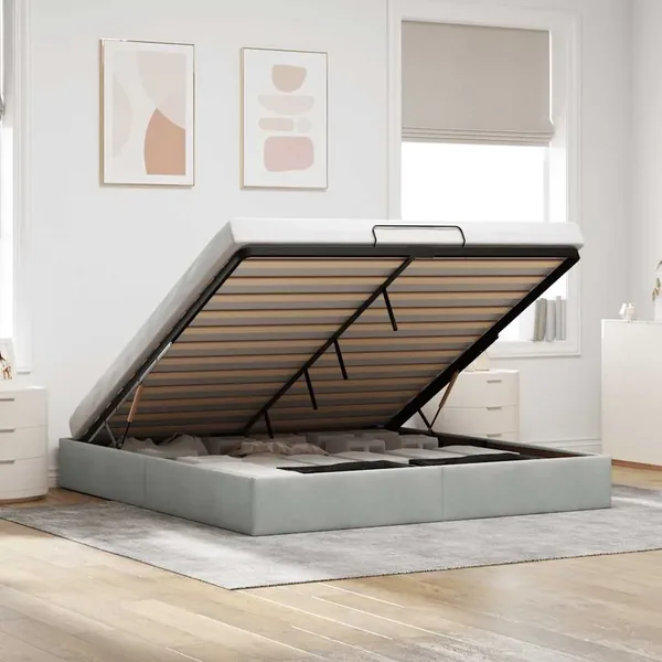 Cadre de lit ottoman sans matelas gris clair 160x200 cm velours