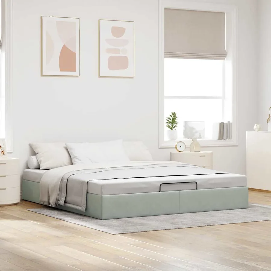 Cadre de lit ottoman sans matelas gris clair 160x200 cm velours - 3