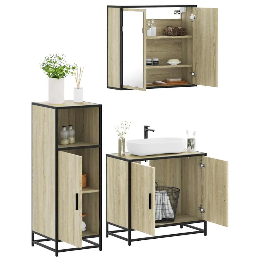 Ensemble de meubles de salle de bain 3 pcs chêne sonoma