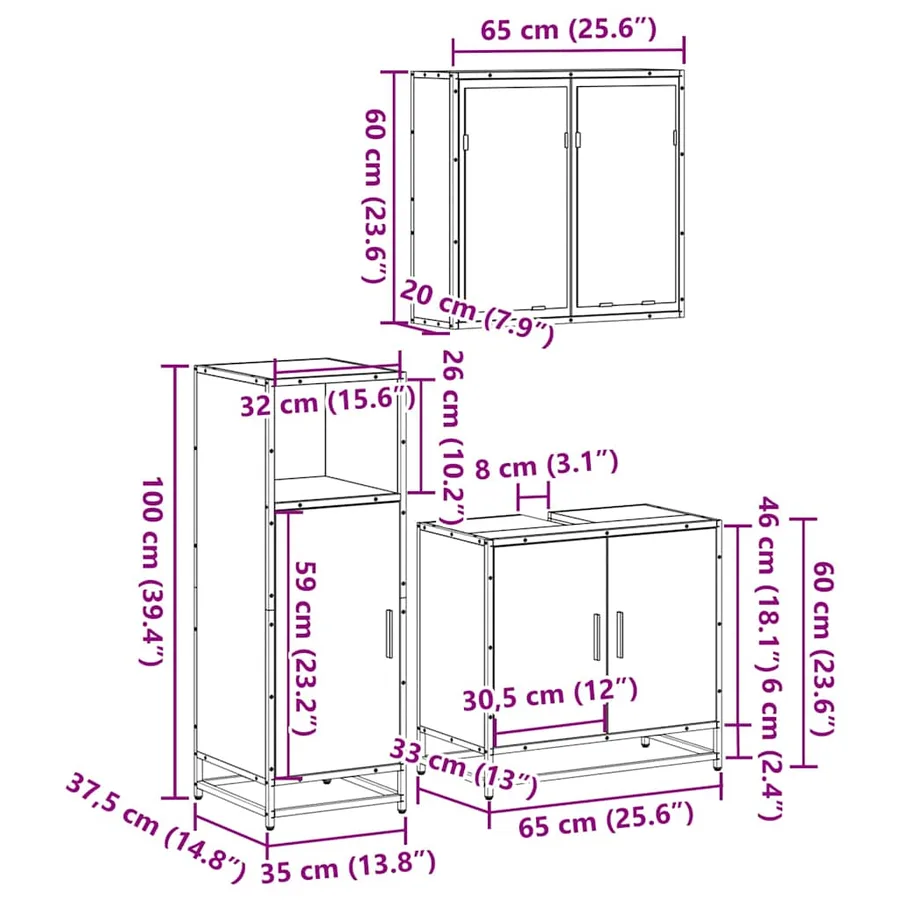 Ensemble de meubles de salle de bain 3 pcs chêne sonoma - 11