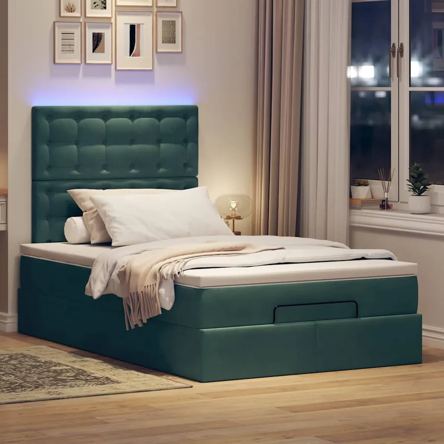 Cadre de lit ottoman avec matelas vert foncé 120x200 cm velours - 3
