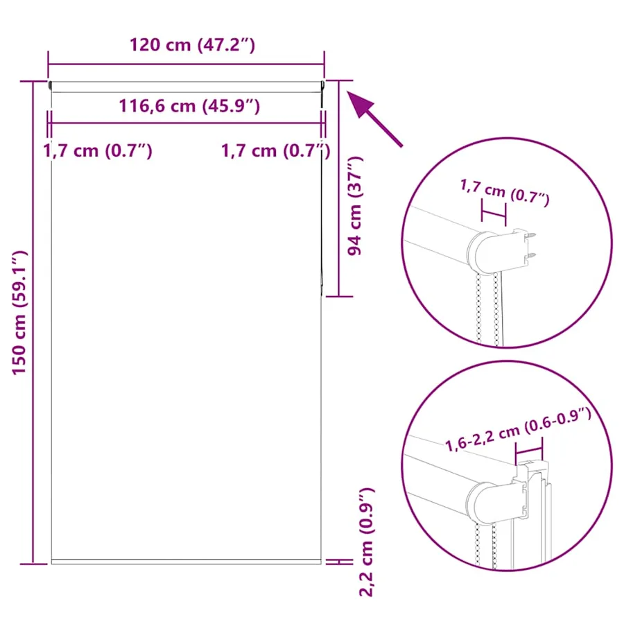 Store enrouleur occultant blanc cassé 120x150 cm largeur tissu - 18