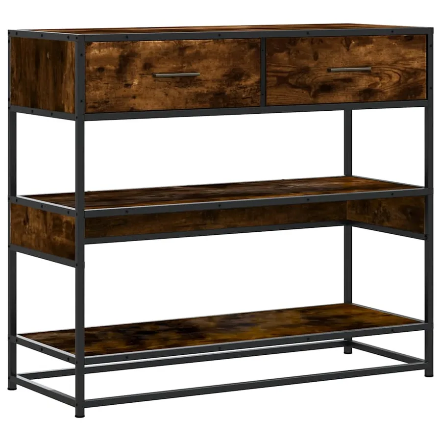 Table console chêne fumé 90x35x80 cm bois d'ingénierie - 2