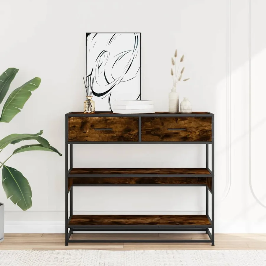 Table console chêne fumé 90x35x80 cm bois d'ingénierie - 3