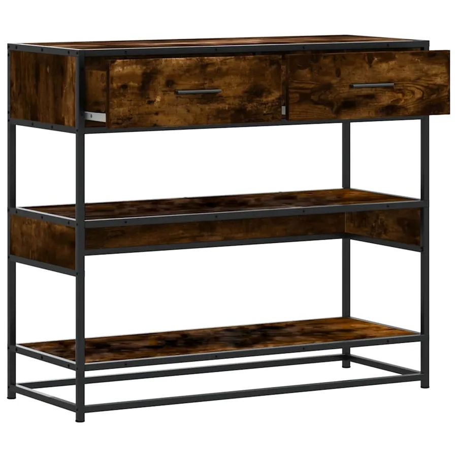 Table console chêne fumé 90x35x80 cm bois d'ingénierie - 5