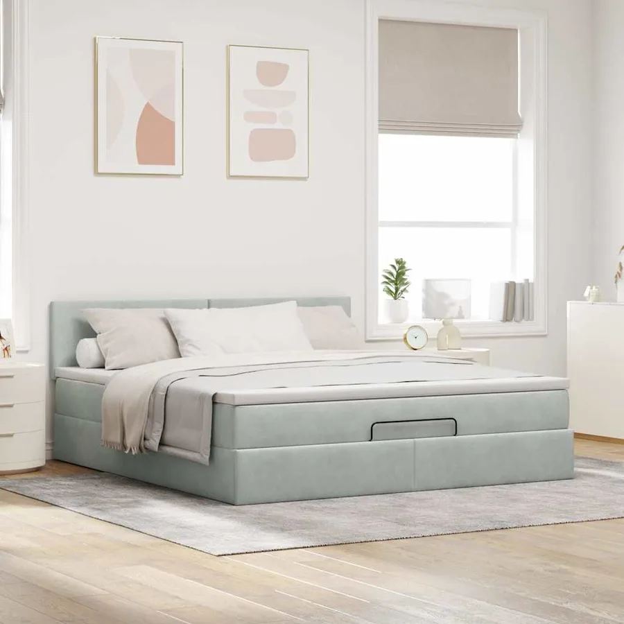 Cadre de lit ottoman avec matelas gris clair 180x200 cm velours - 3
