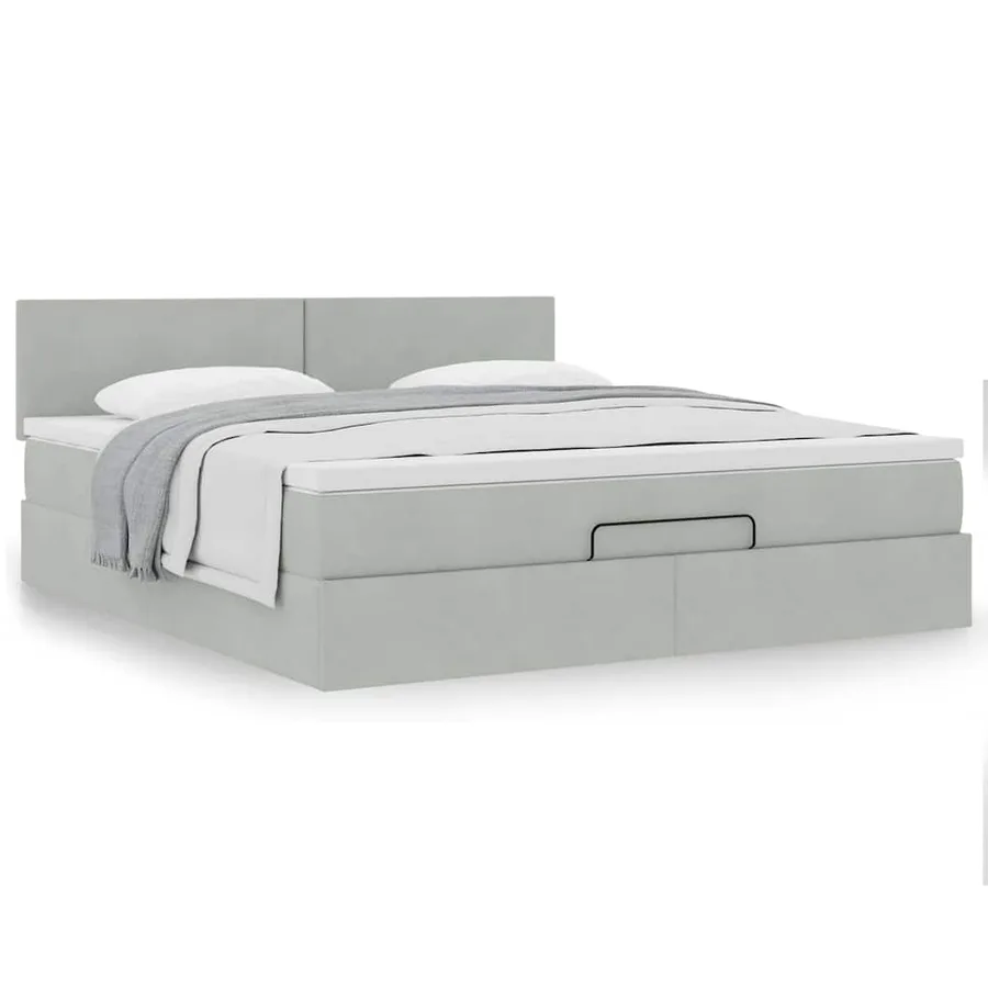 Cadre de lit ottoman avec matelas gris clair 180x200 cm velours - 4