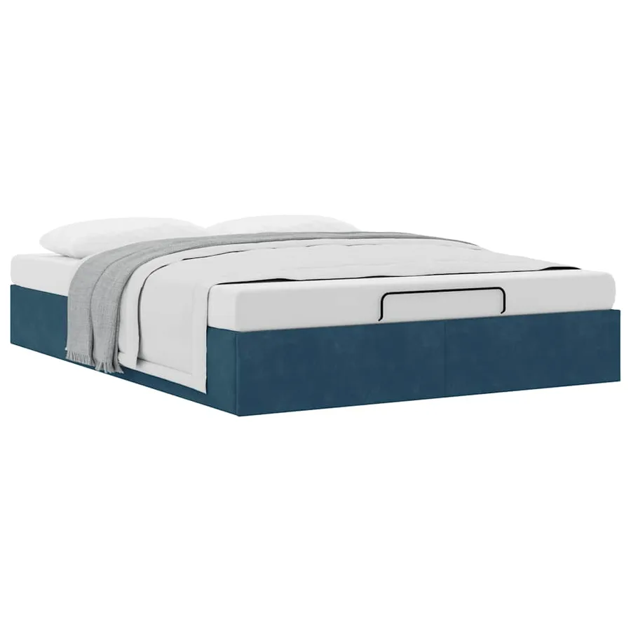 Cadre de lit ottoman sans matelas bleu foncé 140x190 cm velours - 5