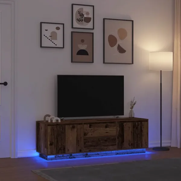 Meuble TV avec éclairage LED vieux bois 160,5x41x50 cm