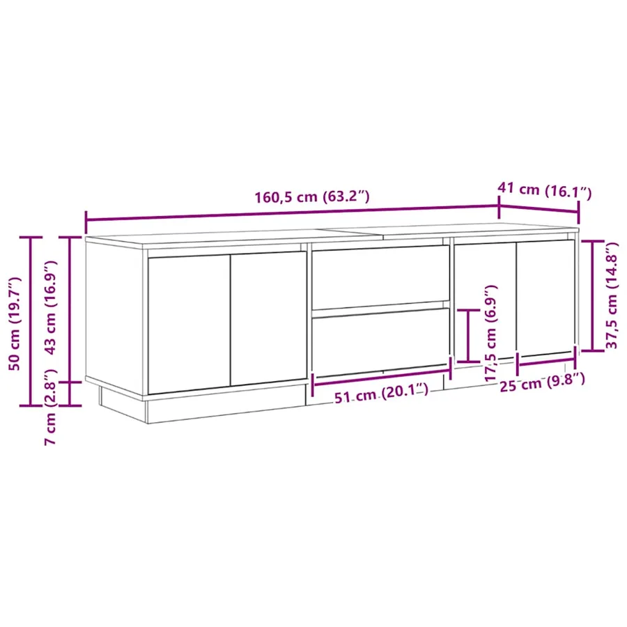Meuble TV avec éclairage LED vieux bois 160,5x41x50 cm - 16