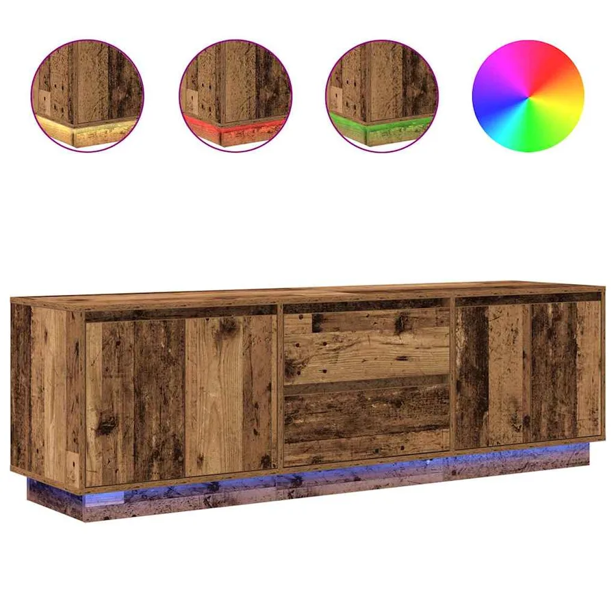 Meuble TV avec éclairage LED vieux bois 160,5x41x50 cm - 2