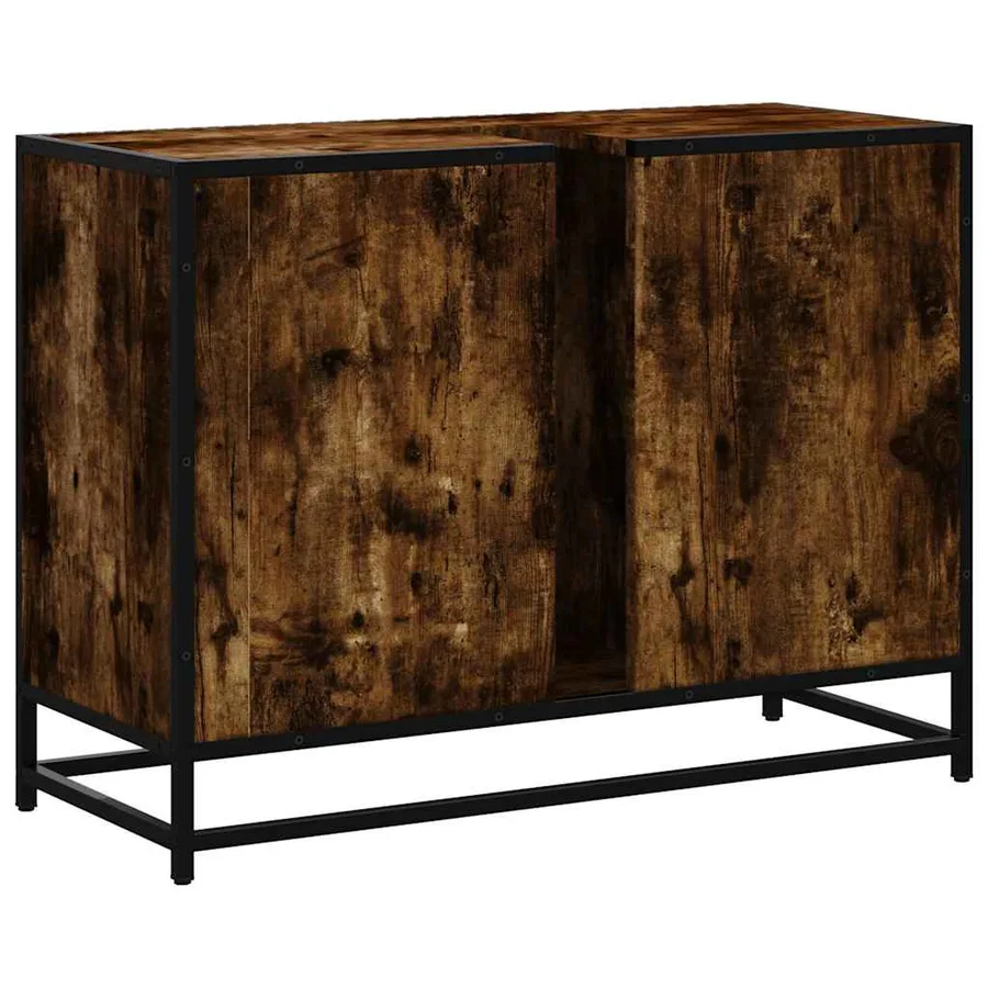 Armoire lavabo de salle de bain chêne fumé bois d'ingénierie - 8