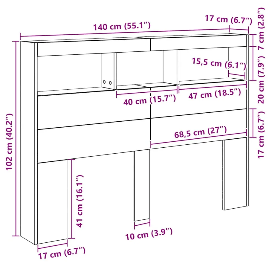 Armoire tête de lit avec LED chêne artisanal 140x17x102 cm - 13