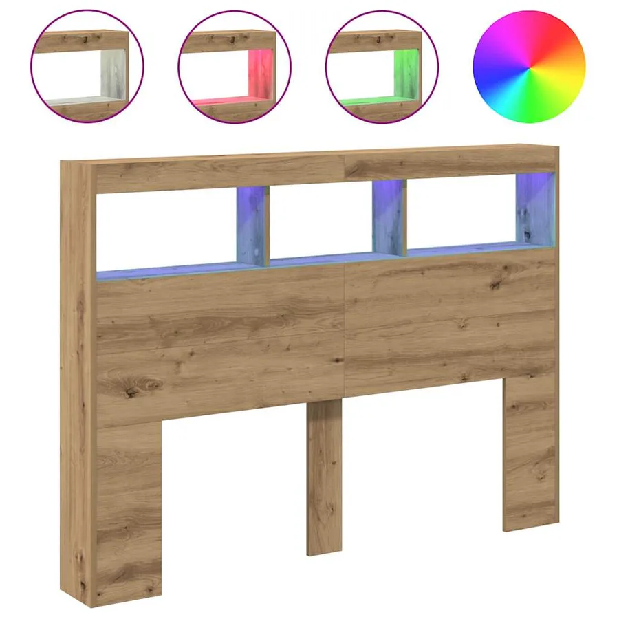 Armoire tête de lit avec LED chêne artisanal 140x17x102 cm - 2