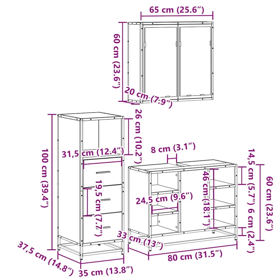 Ensemble de meubles de salle de bain 3 pcs Chêne fumé - 11