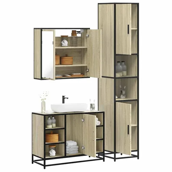 Ensemble de meubles de salle de bain 3 pcs chêne sonoma