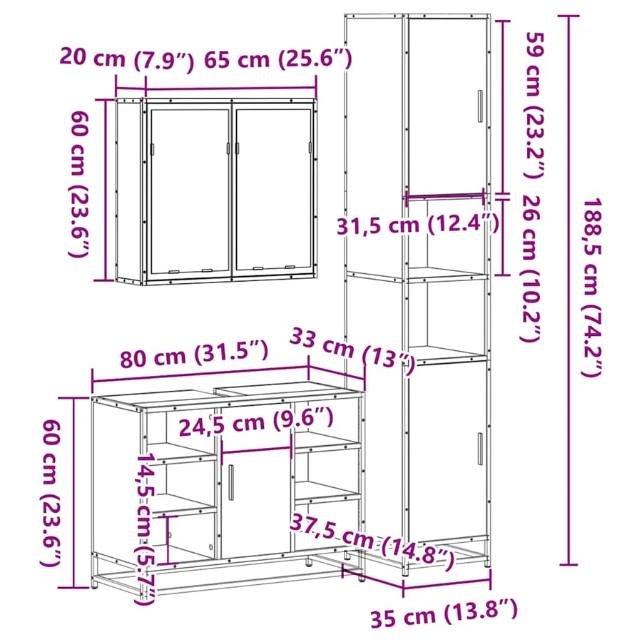 Ensemble de meubles de salle de bain 3 pcs chêne sonoma - 11
