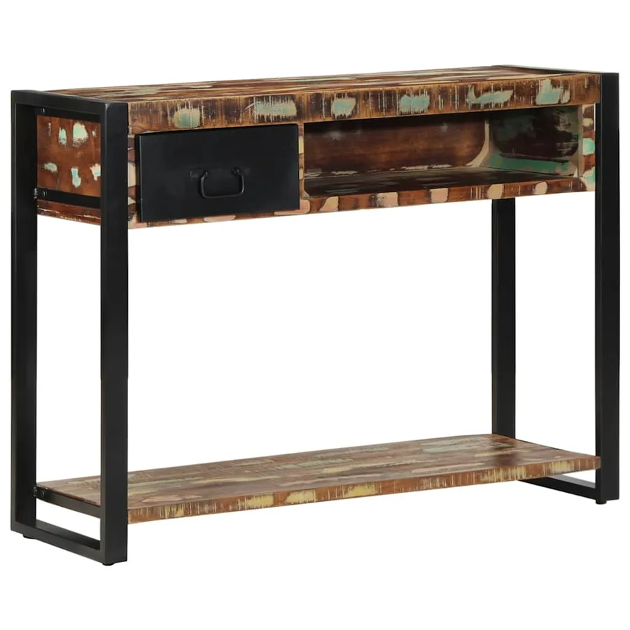 Table console multicolore 100x35x75 cm bois massif récupération - 11