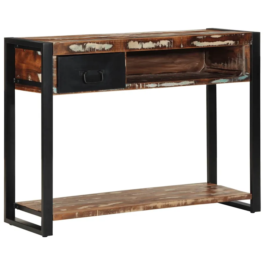 Table console multicolore 100x35x75 cm bois massif récupération - 12