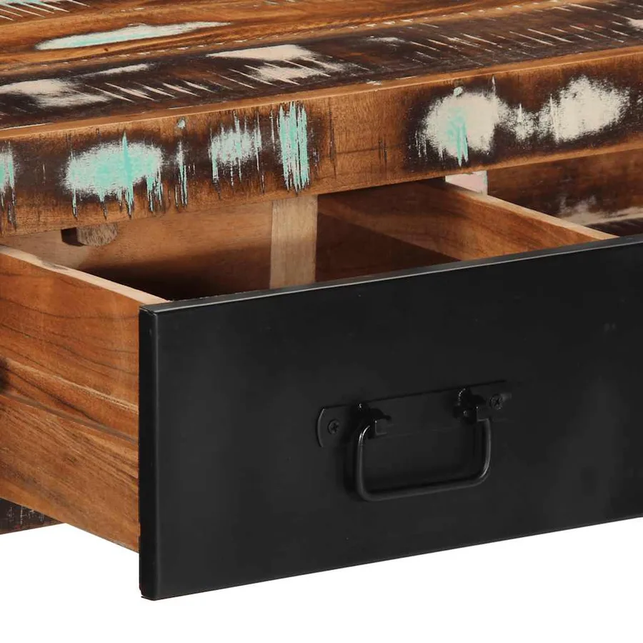 Table console multicolore 100x35x75 cm bois massif récupération - 7