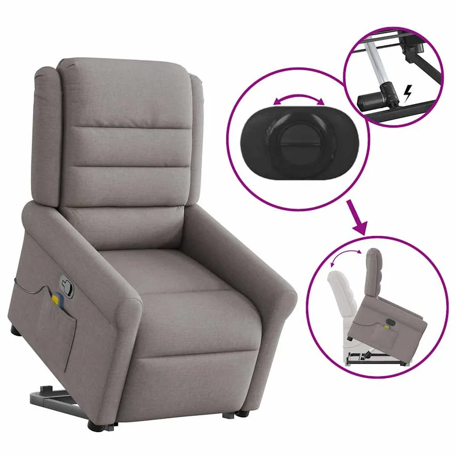 Fauteuil inclinable de massage Taupe Tissu - 10