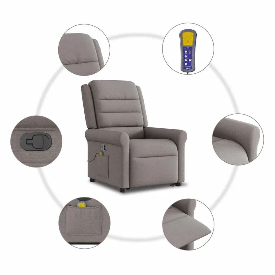 Fauteuil inclinable de massage Taupe Tissu - 11