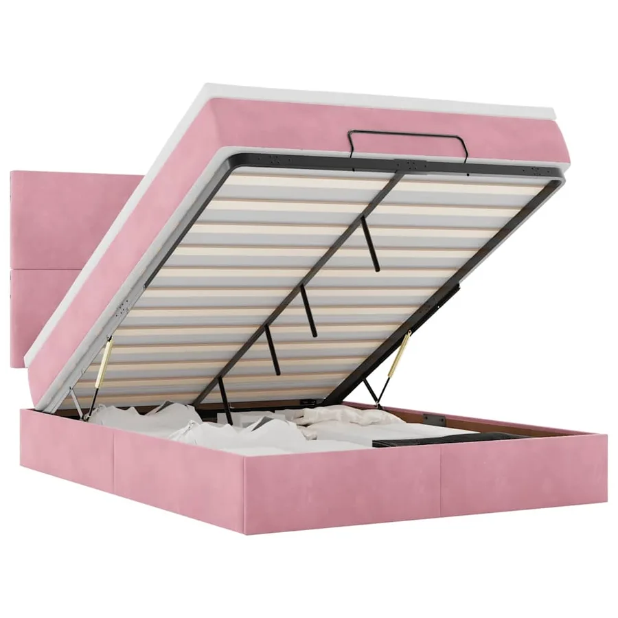 Cadre de lit ottoman avec matelas rose 140x190 cm velours - 2