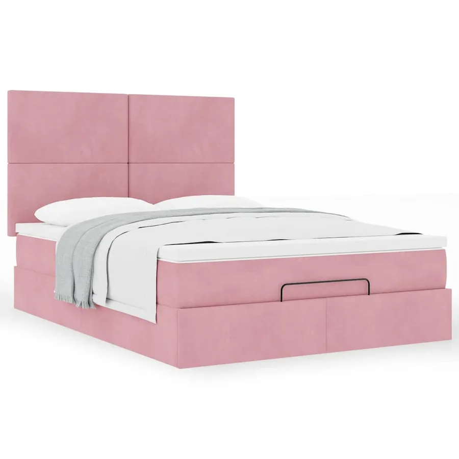 Cadre de lit ottoman avec matelas rose 140x190 cm velours - 4