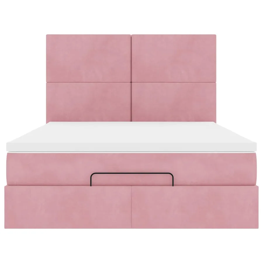 Cadre de lit ottoman avec matelas rose 140x190 cm velours - 7