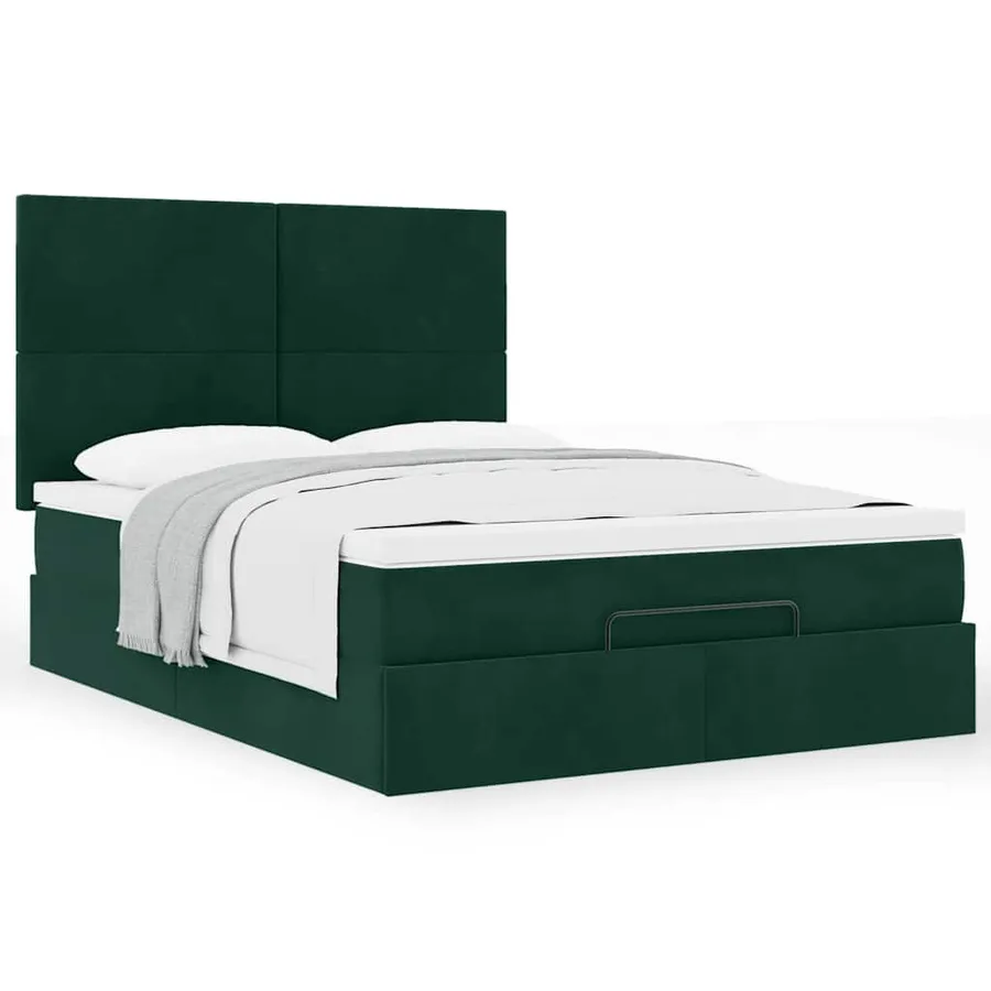 Cadre de lit ottoman avec matelas vert foncé 140x190 cm velours - 4
