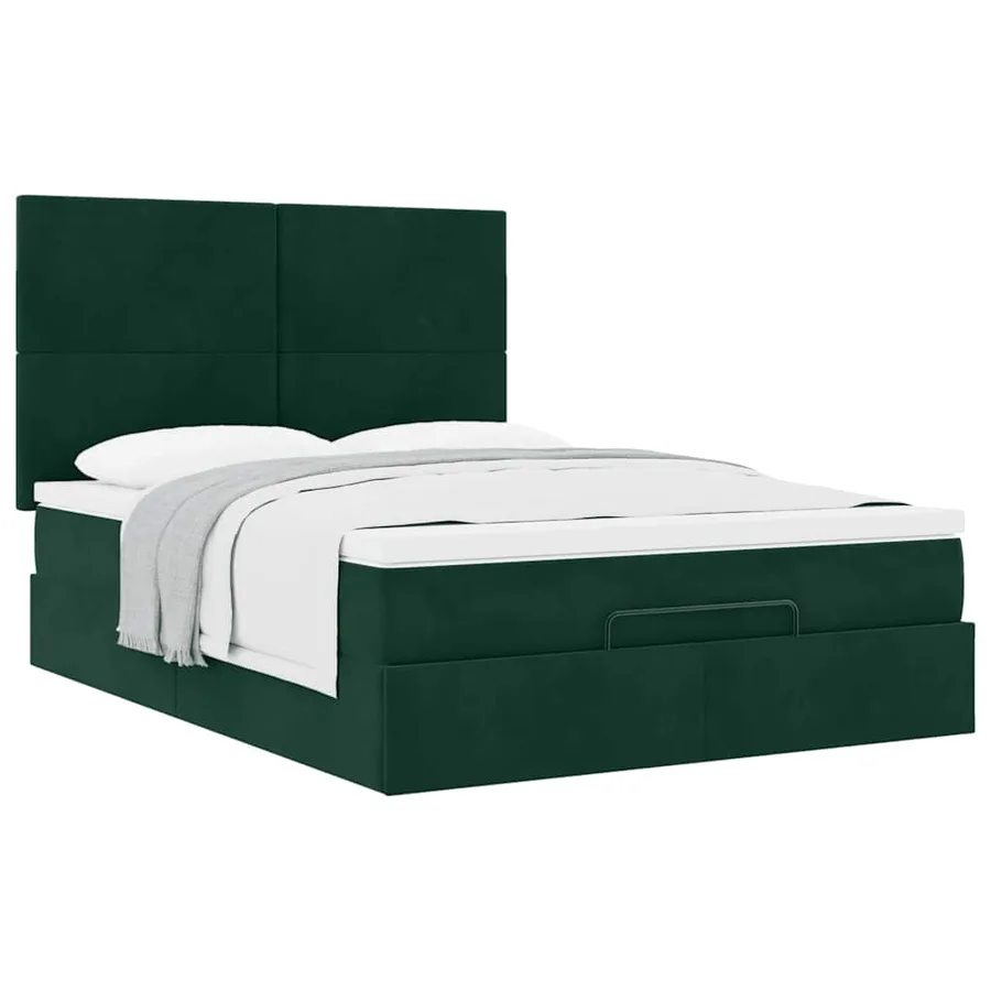 Cadre de lit ottoman avec matelas vert foncé 140x190 cm velours - 5