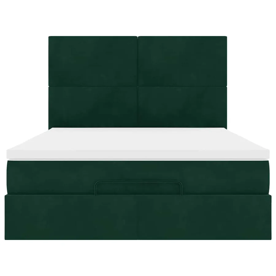Cadre de lit ottoman avec matelas vert foncé 140x190 cm velours - 7