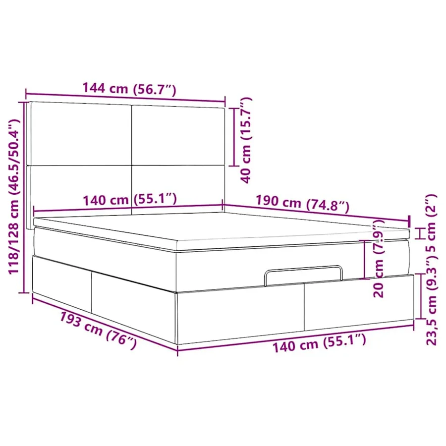 Cadre de lit ottoman avec matelas rose 140x190 cm velours - 18