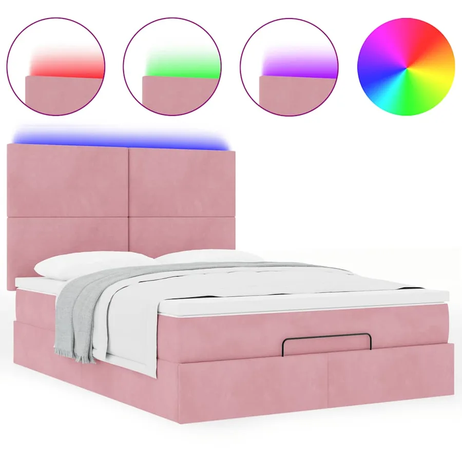 Cadre de lit ottoman avec matelas rose 140x190 cm velours - 5