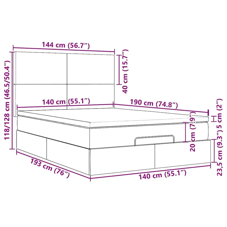 Cadre de lit ottoman avec matelas gris foncé 140x190 cm velours - 18
