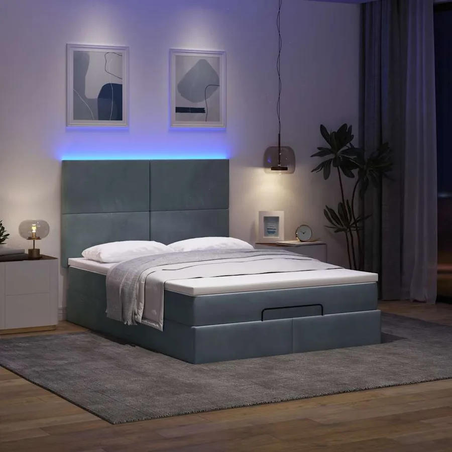 Cadre de lit ottoman avec matelas gris foncé 140x190 cm velours - 3